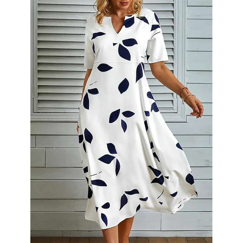 Women's Midi Dress Leaf Pocket Print Split Neck Daily Vacation Half Sleeve Fall3