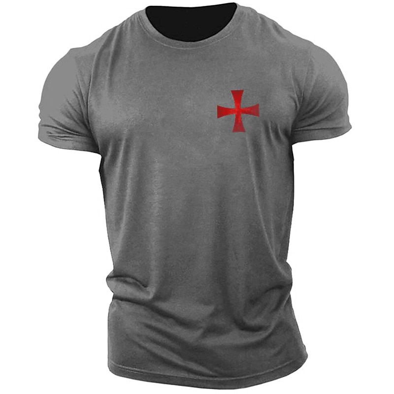 Men's White Short Sleeve T-Shirt with Templar Cross Graphic, Crusader Style2