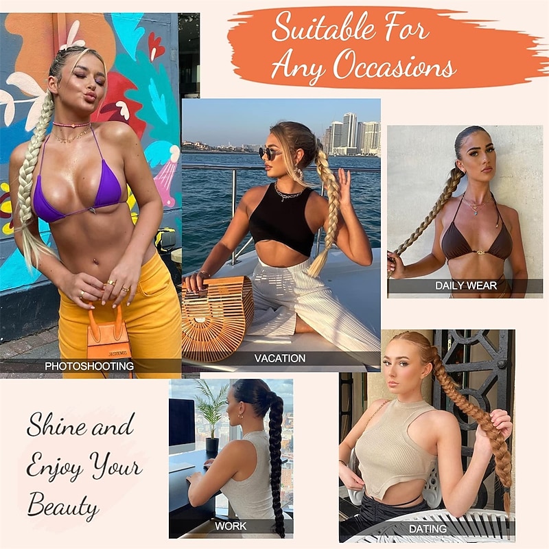 Braided Ponytail Extension FENTISAR 34Inch Dark Brown Ponytail Extension with Hair Tie Straight Wrap Around Hair Extensions Ponytail Natural Soft Synthetic Hair Piece for Women Daily Wear4