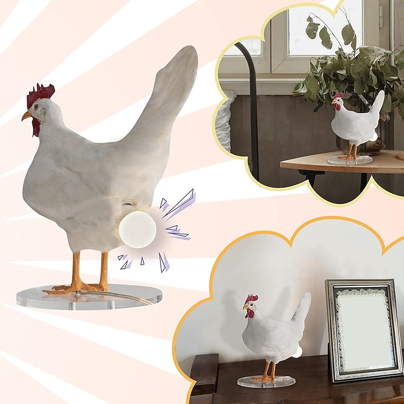 Funny Desktop Decorative Resin Cockerel Lamp, Resin Chicken Egg Lamp, Lifelike Resin 3D LED Chicken Egg Lam Lamp, Novelty Creative Hen The Sculpture Table Lamp3