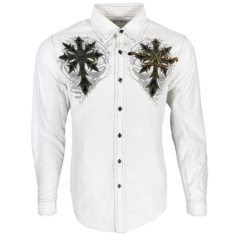 Men's Skull Graphic Prints Cross Shirt Western Shirt Button Up Shirt Long Sleeve Fashion Streetwear Designer Outdoor Daily Fall & Winter Turndown Print White3