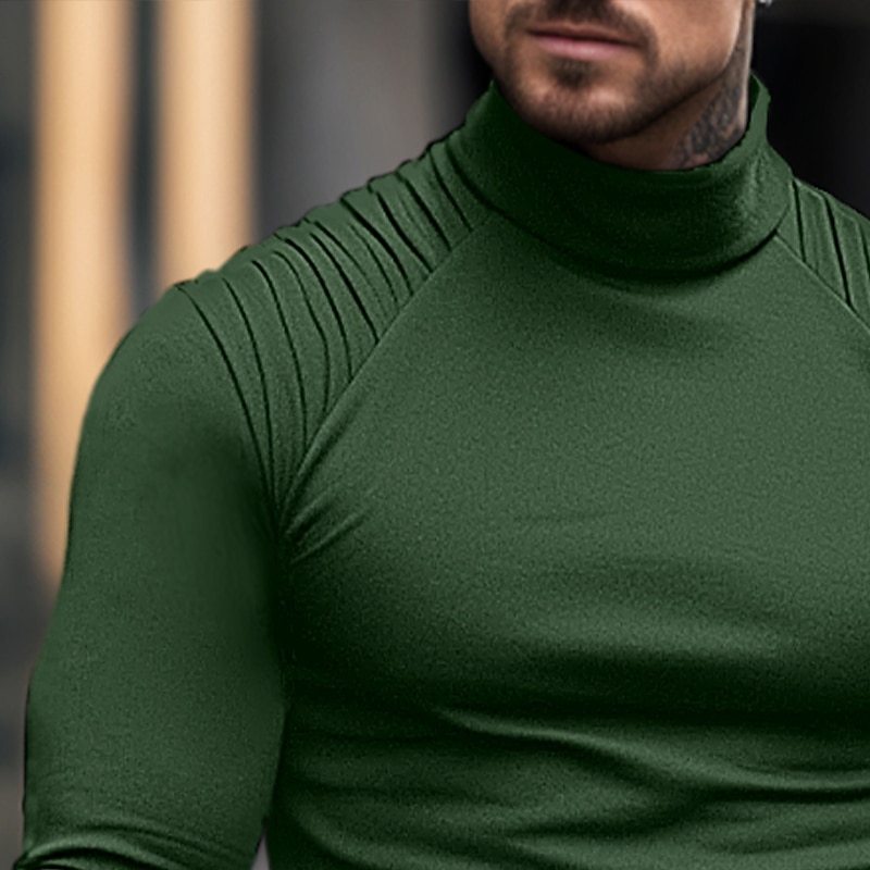 Men's T Shirt Tee Top Long Sleeve Turtleneck Summer Plain Slim Pleated Fashion Designer Basic Vacation Street Going out Black White Navy Blue Top Tee for Men3