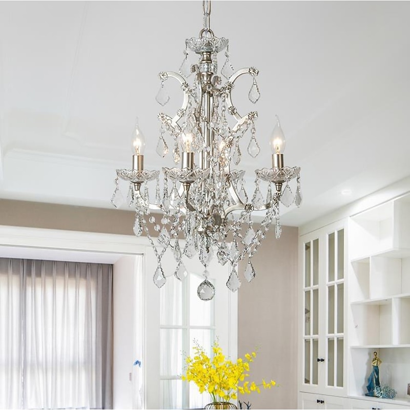 Chrome Silver Large Chandelier Lighting 43/61/68cm Wide Clear Crystal Tiered 12-Light Fixture for Dining Room House Foyer Entryway Kitchen Bedroom Living Room High Ceilings 110-240V3