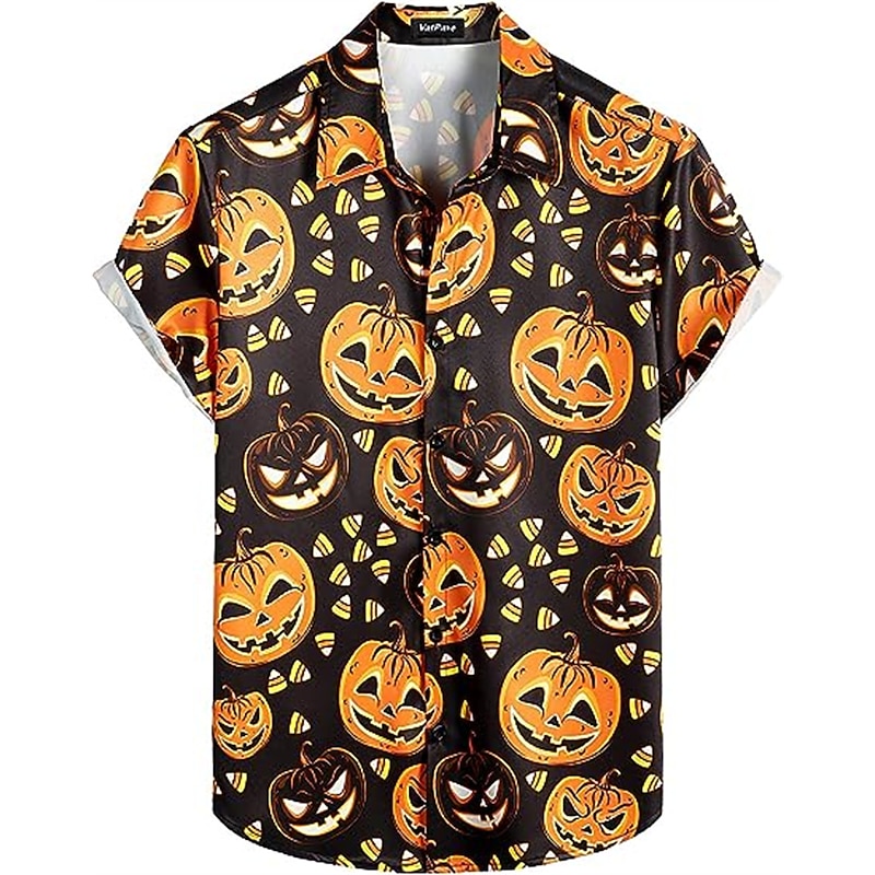Halloween Skeleton Skull Pumpkin Hawaiian Shirts Aloha Shirt Print For Men's Adults' Halloween Carnival Masquerade 3D Print Party Halloween2