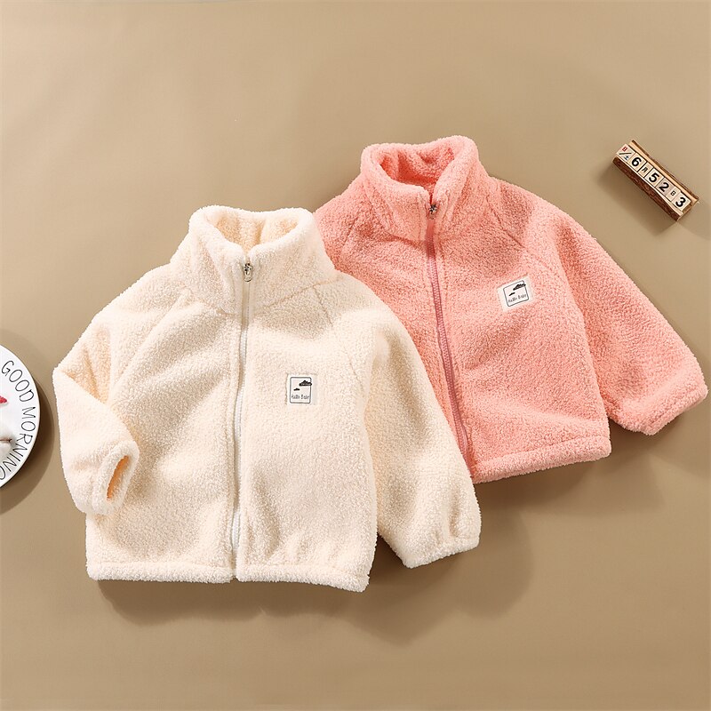 Kids Girls' Fleece Jacket Solid Color Active Zipper Outdoor Coat Outerwear 2-8 Years Fall White Yellow Pink2