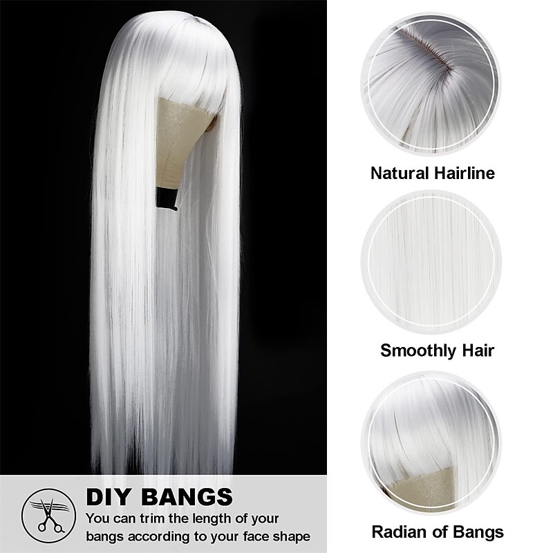 White Wig Straight White Wigs for Women Synthetic Colorful Platinum White Wigs Cosplay3