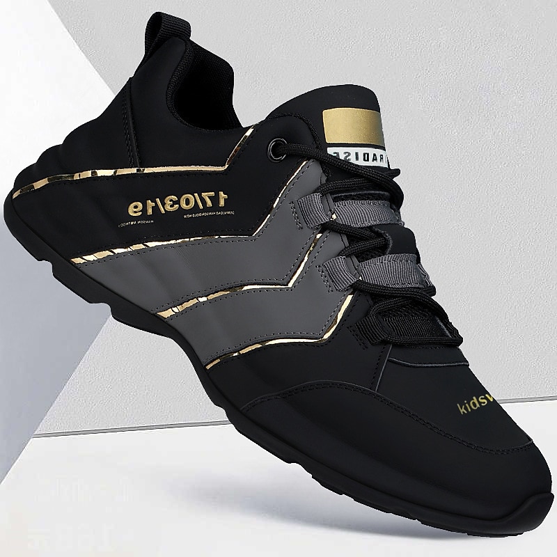 Men's Black and Gray Athletic Sneakers with Gold Accents, Lightweight Running Shoes for Training and Casual Wear2