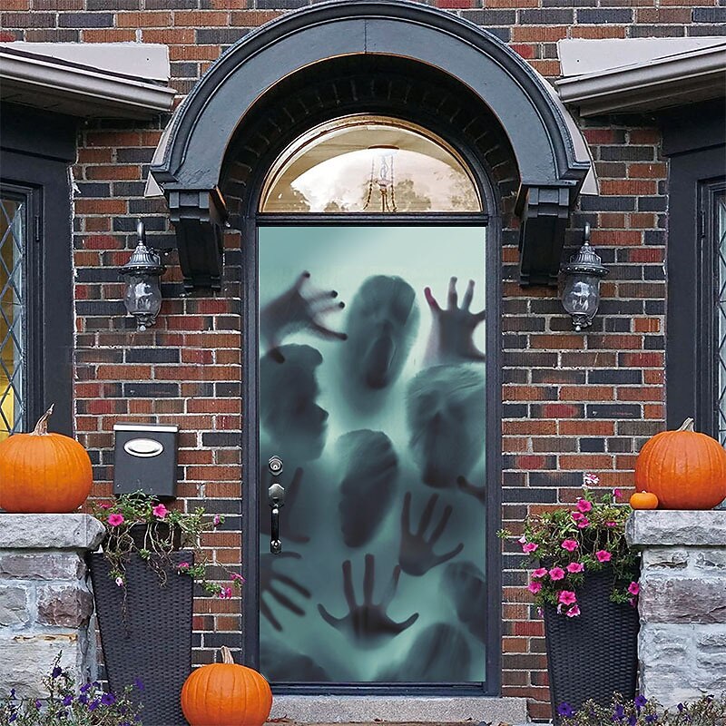 Horror Window Decoration Sticker,PVC Self-Adhesive Bloody Handprint Footprints Knife Stickers Glass Window Floor Decorative Clings Decals for Halloween Party2