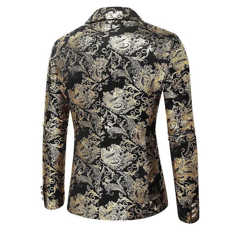 Men's Blazer Cocktail Attire Wedding Party Cocktail All Seasons Polyester Floral Single Breasted Two-button Blazer Silver Gold3