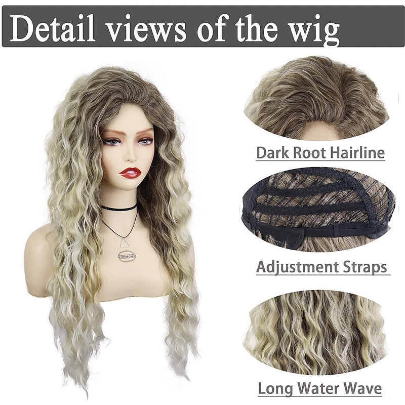 Carnival Gifts Ombre Ash Blonde Curly Wig Long Wavy Wigs for White Women Fluffy Synthetic Wig 80s Chrismas Carnival Party Wig Costume for Women Big Volume Brown Shades Blonde Halloween Wigs2