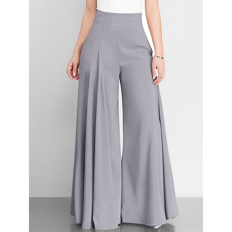 Women's Wide Leg Pants Trousers Fashion Streetwear Full Length High Waist Plain Pocket Ruched Butt Lifting High Cut Comfort Breathability Soft Micro-elastic Vacation Street Daily Camel Grey Black Pink2