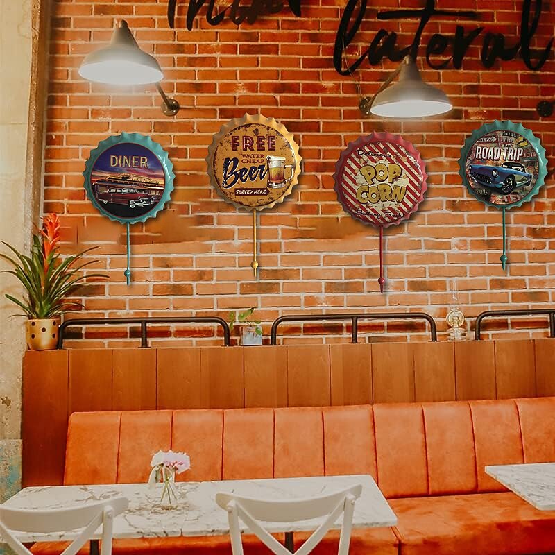 1pc Retro Metal Hooks Beer Bottle Cap Pattern Waterproof Hanging Hooks Perfect for Room Kitchen Porch Door & Home Improvement Outdoor Decor 10x16cm/4''x6.3''4