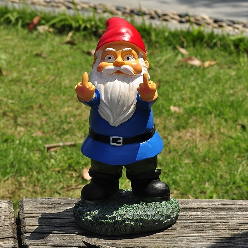 Rude Gnome,Funny Garden Gnomes Colorful Garden Ornaments Double Middle Fingers Resin Statues for Lawn Yard