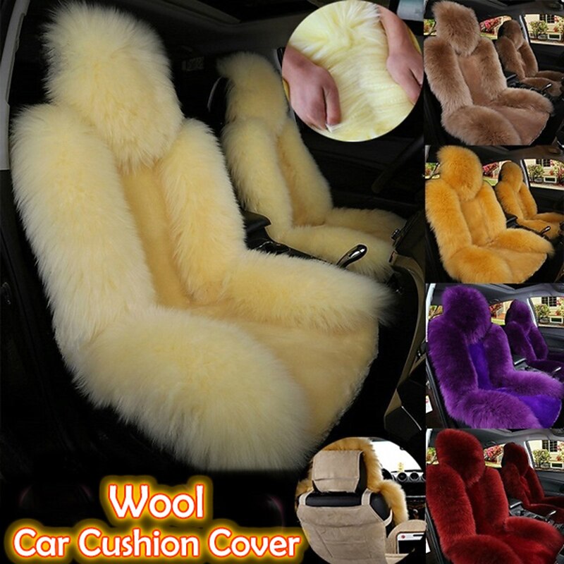 1pc Sheepskin Fur Car Seat Cover Universal, Wool Car Cushion Case, Front Seat Cover, Christmas Gift2