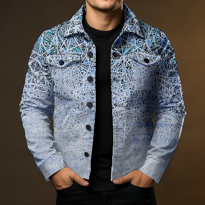 Men's Gradient Geometry Ethnic Shirt Shirt Jacket Overshirt Long Sleeve Fashion Streetwear Designer Outdoor Casual Daily Fall & Winter Turndown Print Blue Green Khaki Gray3