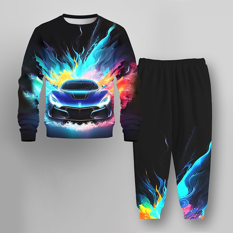 Boys 3D Cartoon Car Sweatshirt & Sweatpants Set Clothing Set Long Sleeve 3D Printing Fall Winter Active Fashion Cool Kids 3-12 Years Outdoor Vacation Street Regular Fit
