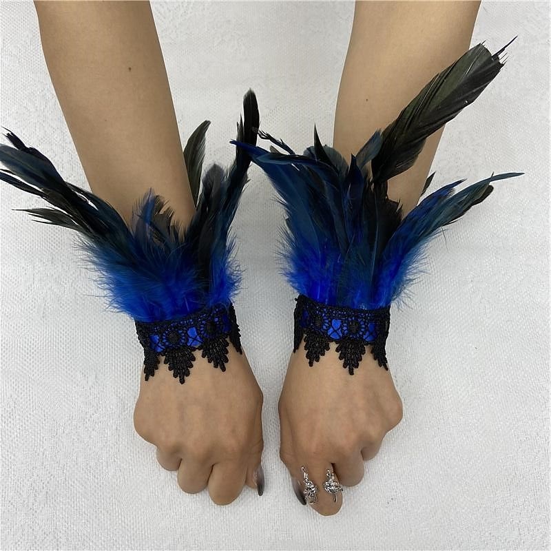 Retro Vintage Punk & Gothic Gloves Feather Lace Witch Maleficent Lace Fancy Dress Women's Fantasy Steampunk Walpurgis Night Masquerade Party / Evening Adults' Gloves2
