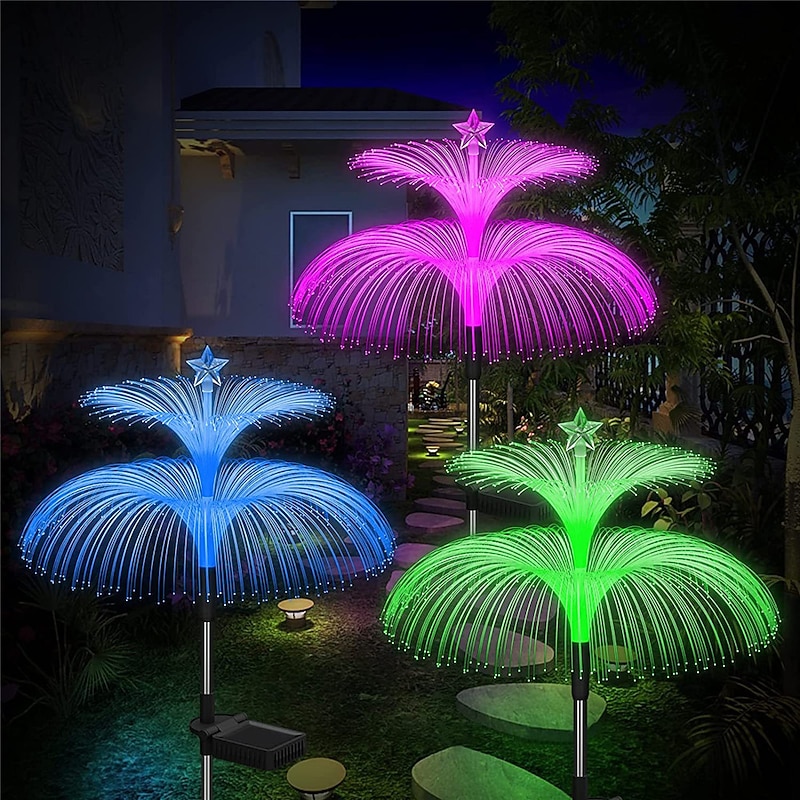 2PCS Star Moon Pampas Grass 7 Color Changing Solar Jellyfish Lights New Solar Garden Lights Yard Garden Pathway Waterproof Solar Lamp3
