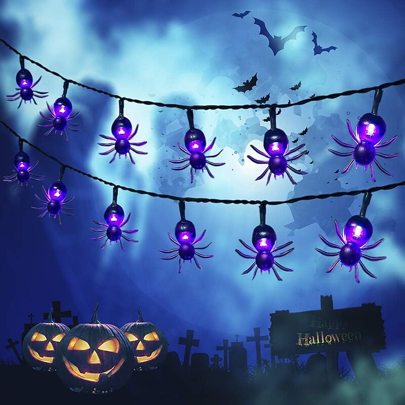 Halloween Solar String Lights Outdoor Waterproof Bat Ghost Spider Skull Hand Light 6.5m 30LEDs 8 Modes Halloween Patio Yard Garden Balcony Fence Halloween Outdoor Party Indoor Decoration