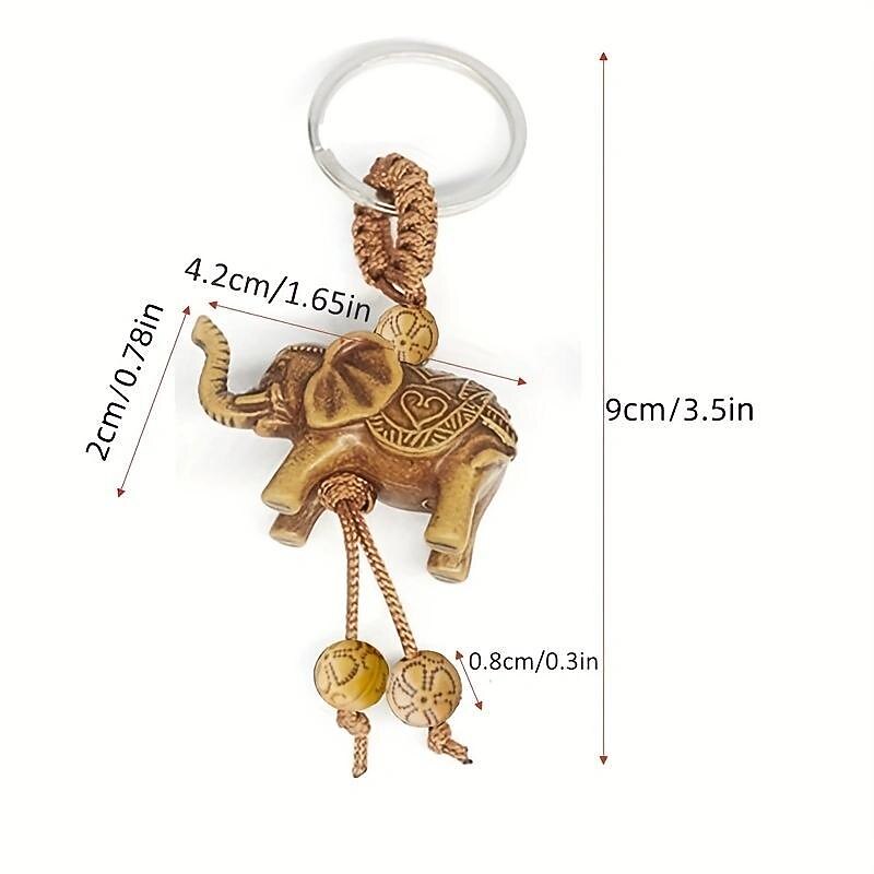 Vintage Polyresin Lucky Elephant Carved Pendant Keychain - Perfect Gift for Men and Women!3