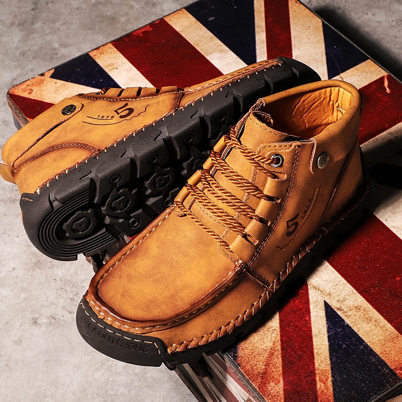 Men's Vintage Leather Ankle Boots – Lace-Up Casual Outdoor Shoes with Durable Non-Slip Sole4