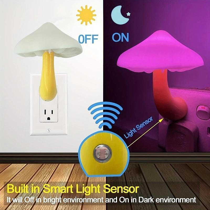 3 packs Cute Mushroom Night Light with Dusk to Dawn Sensor - 7 Color LED Plug-in Lamp for Kids' Room and Nursery2