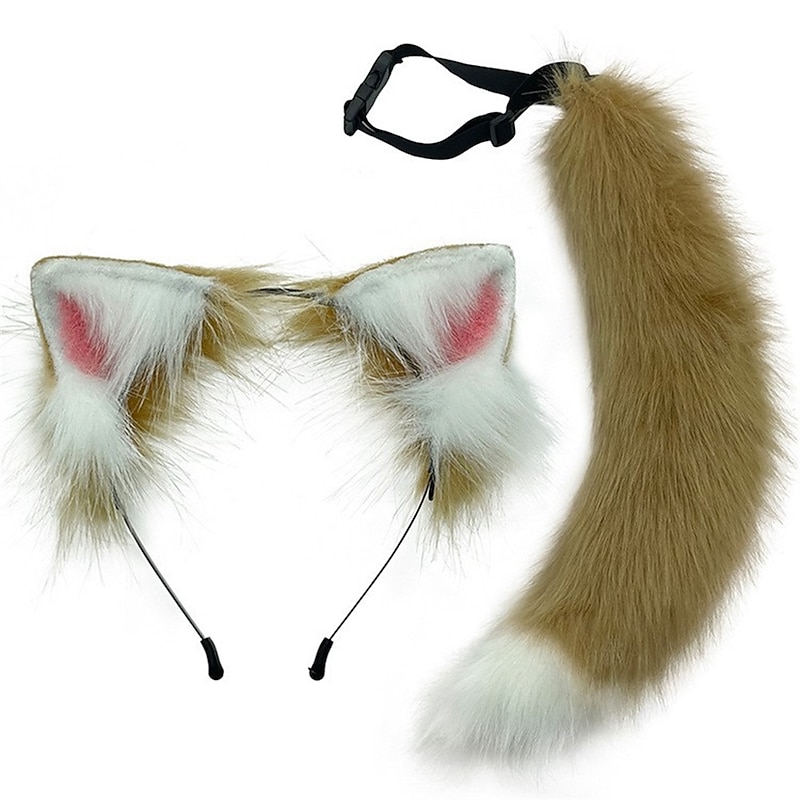 Simulated Beast Ears and Tail Set Cute Plush Fox Tail Adjustable Wolf Ear Hair Band Fox Ear Accessories4