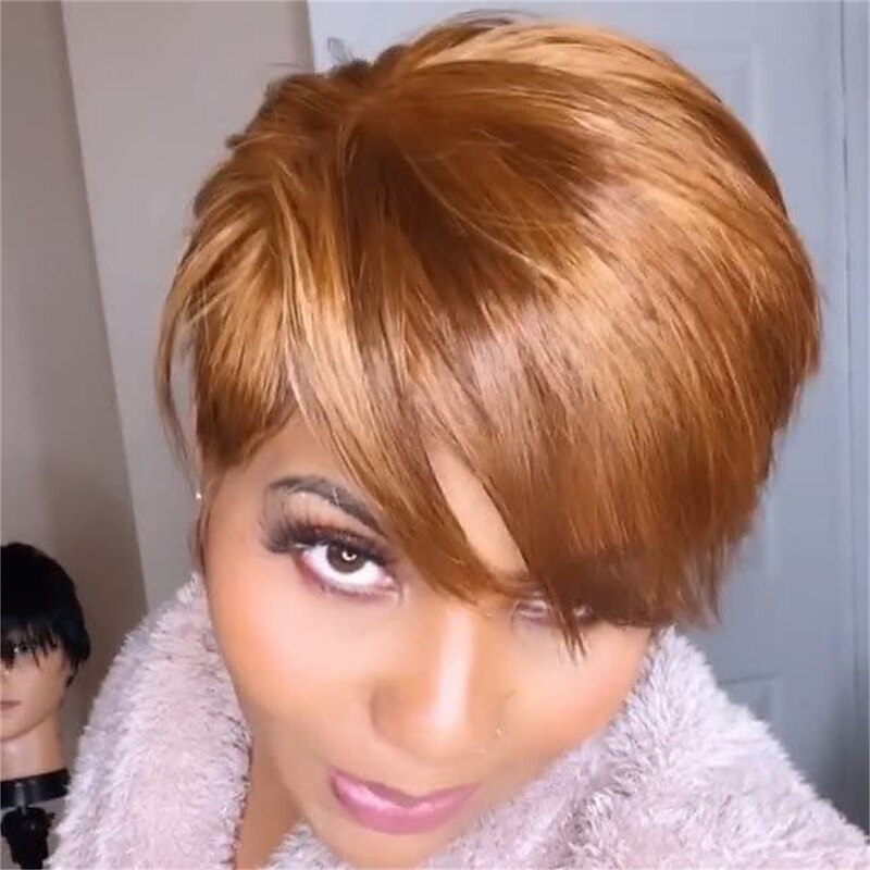 Short Pixie Cut Wigs with Mixed Blonde Brown Bangs Synthetic Mixed Brown Wigs for Black Women Short Pixie Wigs for Women Halloween Cosplay Party Wigs4