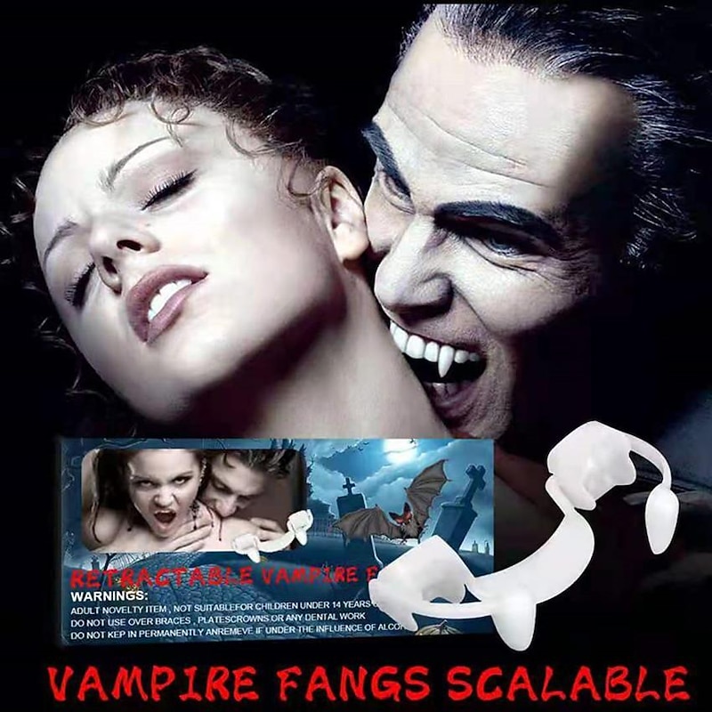 Retractable Vampire Fangs Teeth Realistic Telescopic Fangs Kit Scary Creepy Plastic Dress Up Teeth Halloween Carnival Party Cosplay Decoration 2 Pair2