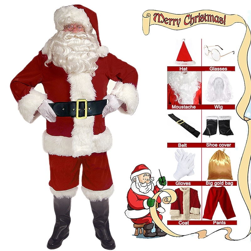 Santa Suit Santa Claus Masquerade Santa Clothes Adults' Men's Christmas Cosplay Costume Party Christmas Masquerade Christmas Easy Carnival Costume