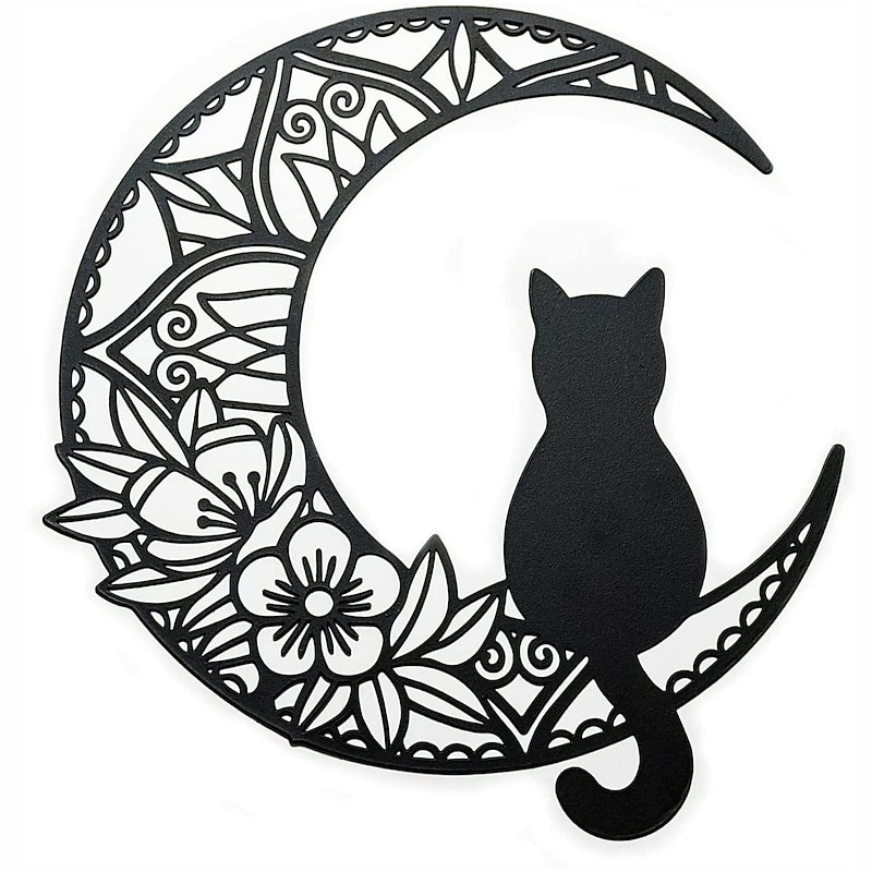 Moon Cat Metal Wall Decor Metal Wall Art Cat Ornament Home Bedroom Living Room Window Decoration4