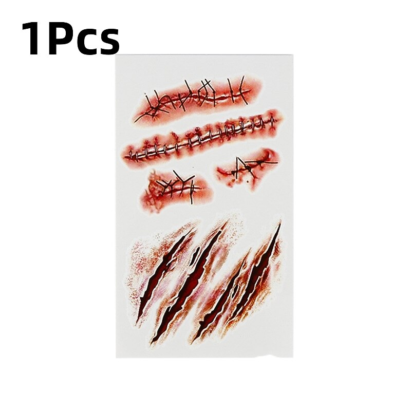 5Pcs Halloween Zombie Scars Tattoos Waterproof With Fake Scab Blood Makeup Halloween Decoration Wound Scary Blood Injury Sticker2