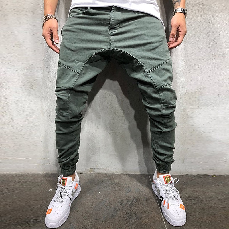 Men's Cargo Pants Trousers Track Pants Jogging Pants Outdoor Athleisure Daily Sports Soft Comfortable Pocket Drawstring Elastic Waist Plain Full Length Fashion Casual Activewear Black Khaki
