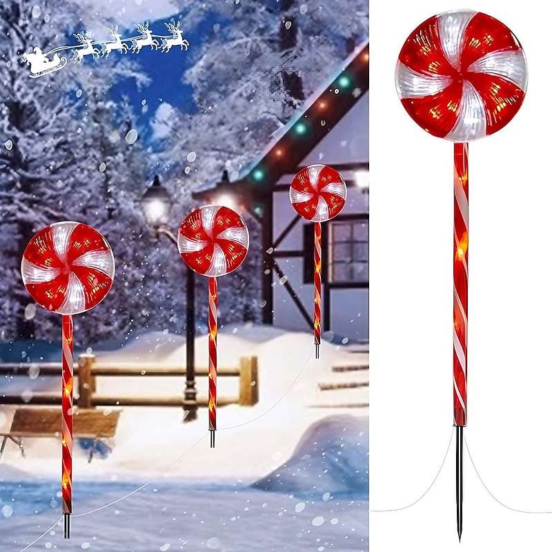 Christmas Solar Lollipop Pathway Lights 80LED 4-in-1 Outdoor 25in 8 Lighting Modes Lighted Peppermint Candy Cane Christmas Decorations Waterproof Plug in for Holiday Lawn Yard Patio Walkway