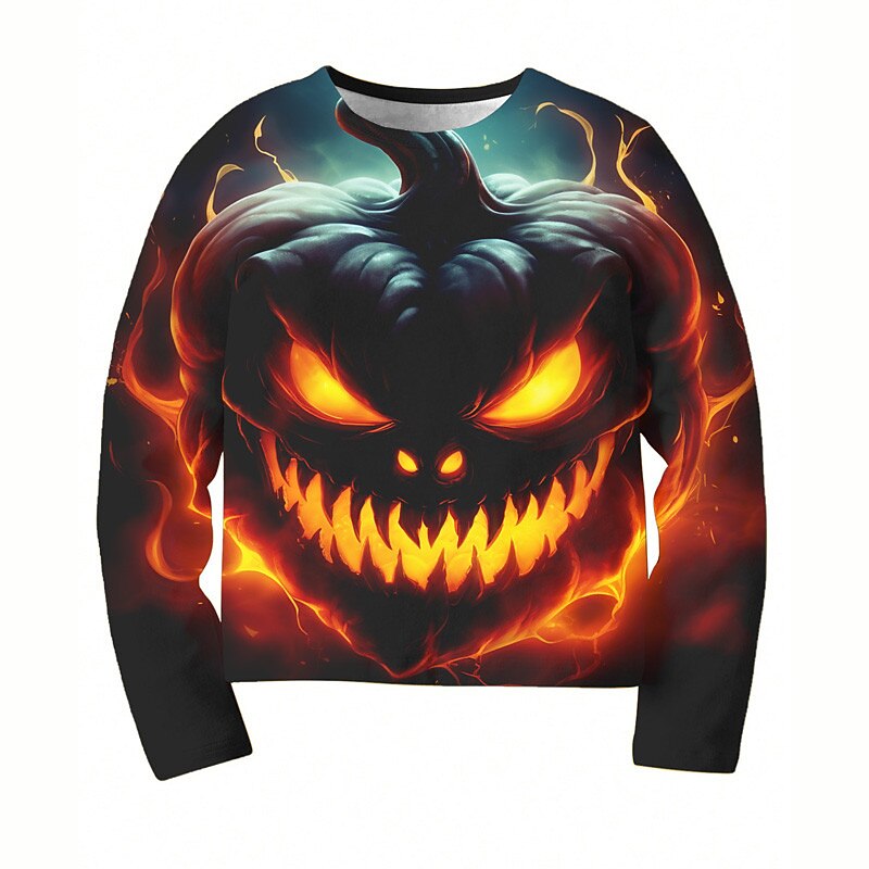 Halloween Boys 3D Pumpkin T shirt Tee Long Sleeve 3D Print Fall Winter Sports Fashion Streetwear Polyester Kids 3-12 Years Outdoor Halloween Daily Regular Fit