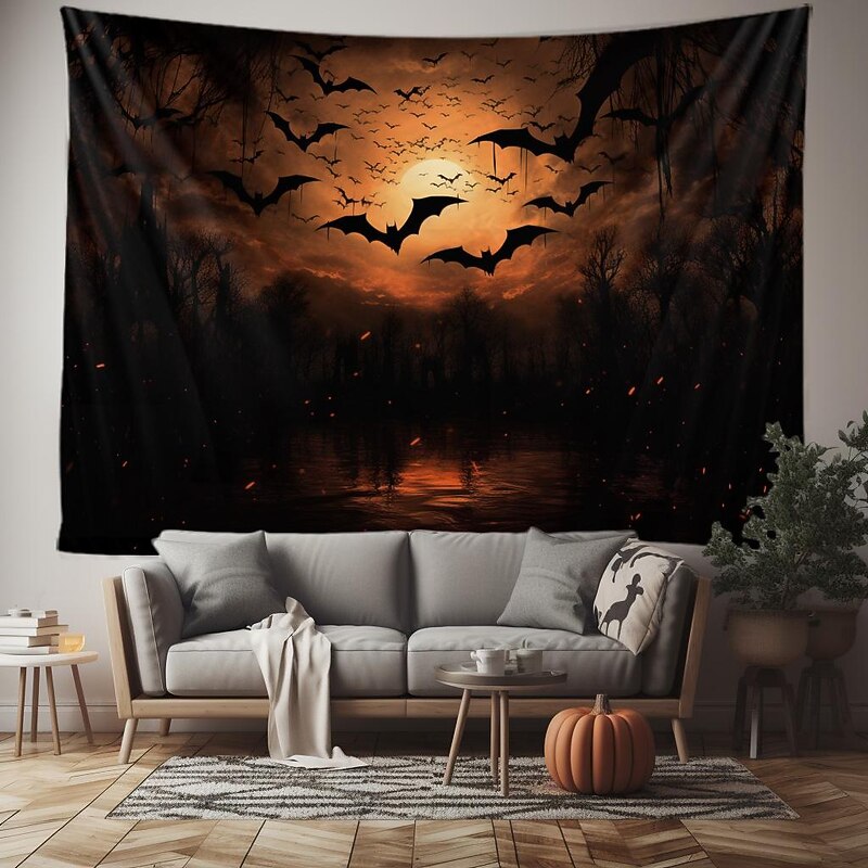 Halloween Bat Hanging Tapestry Wall Art Large Tapestry Mural Decor Photograph Backdrop Blanket Curtain Home Bedroom Living Room Decoration Halloween Decorations2