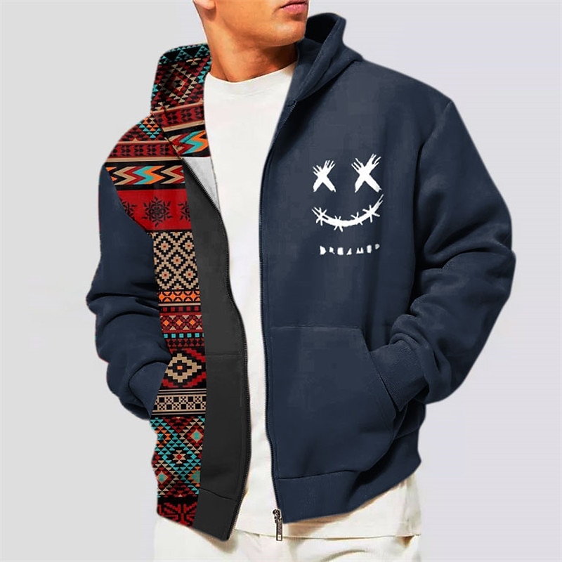 Men's Color Block Tribal Graphic Prints Hoodie Hoodies Sweatshirt Ethnic Classic Long Sleeve Hooded Vacation Holiday Streetwear Black Navy Blue Pocket Print Spring &  Fall Designer4