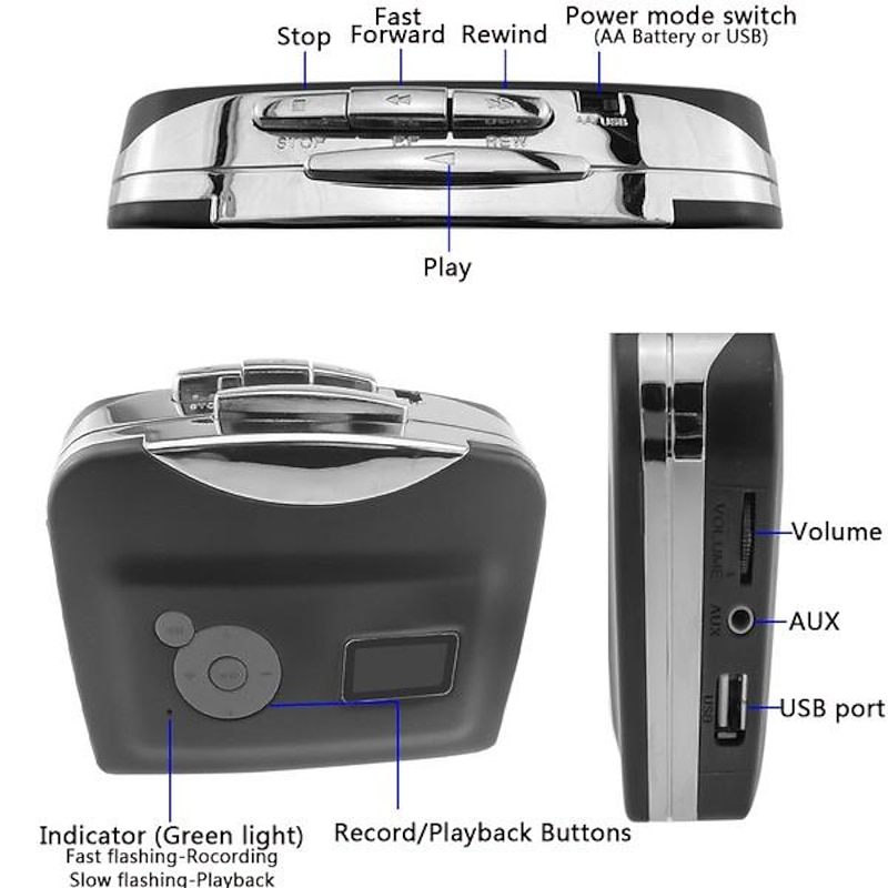 Standalone Cassette Player Portable Cassette Tape to MP3 Converter ,Walkman Music Recorder Recorded MP3 to USB Flash4