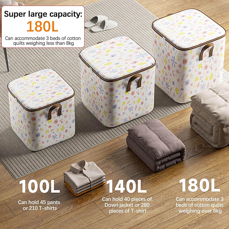 Clothes Storage Bags Large Capacity, Closet Organizers and Storage Bins, Foldable Wardrobe Storage with Lids and Handles for Blanket Comforter Clothing Bedding, Containers Box (L)4