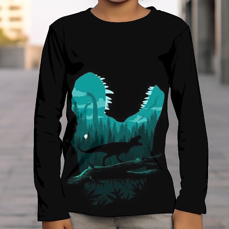 Boys 3D Graphic Galaxy Dinosaur T shirt Tee Long Sleeve 3D Print Summer Spring Fall Sports Fashion Streetwear Kids 3-12 Years Outdoor Casual Daily Regular Fit3