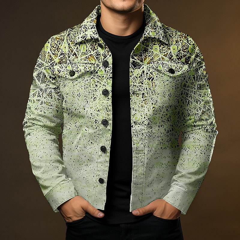 Men's Gradient Geometry Ethnic Shirt Shirt Jacket Overshirt Long Sleeve Fashion Streetwear Designer Outdoor Casual Daily Fall & Winter Turndown Print Blue Green Khaki Gray2