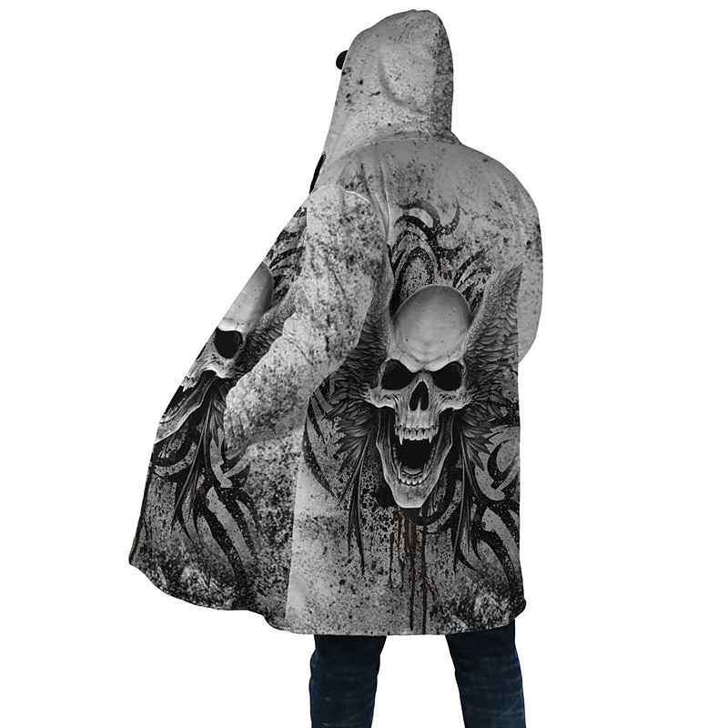 Men's Skull Winter Coat Fleece Jacket Coat Comfortable Warm Breathable Fashion Streetwear Casual Daily Sports & Outdoor Daily Wear Going out Zipper Pocket Print Fall & Winter Hoodie Long Sleeve Black3