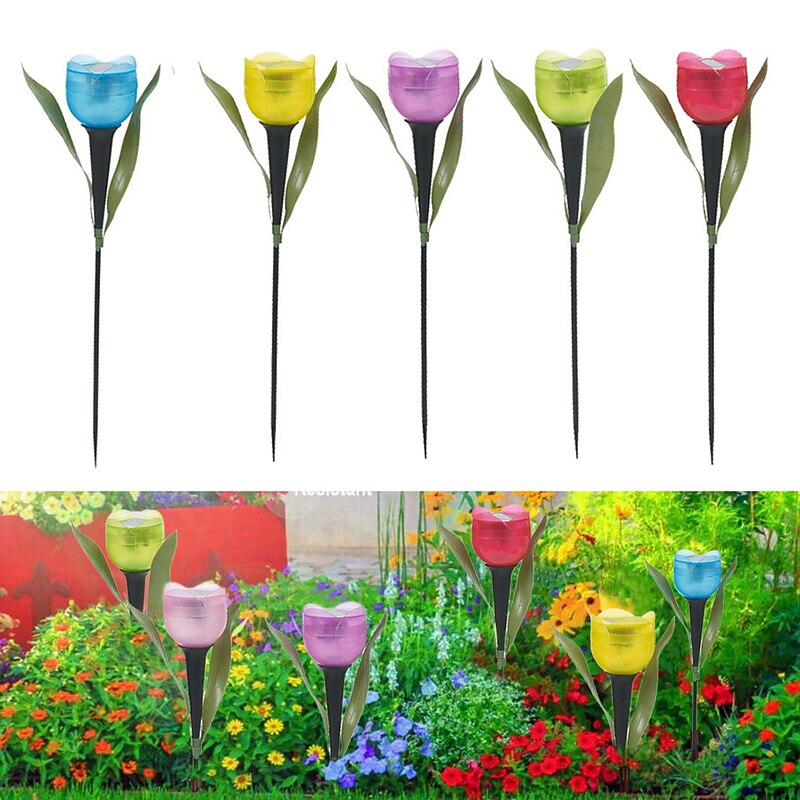 Garden Tulip Flower Shape Led Solar Powered Waterproof Tube Lawn Lights Decoration For Yard Outdoor Party Supplies3