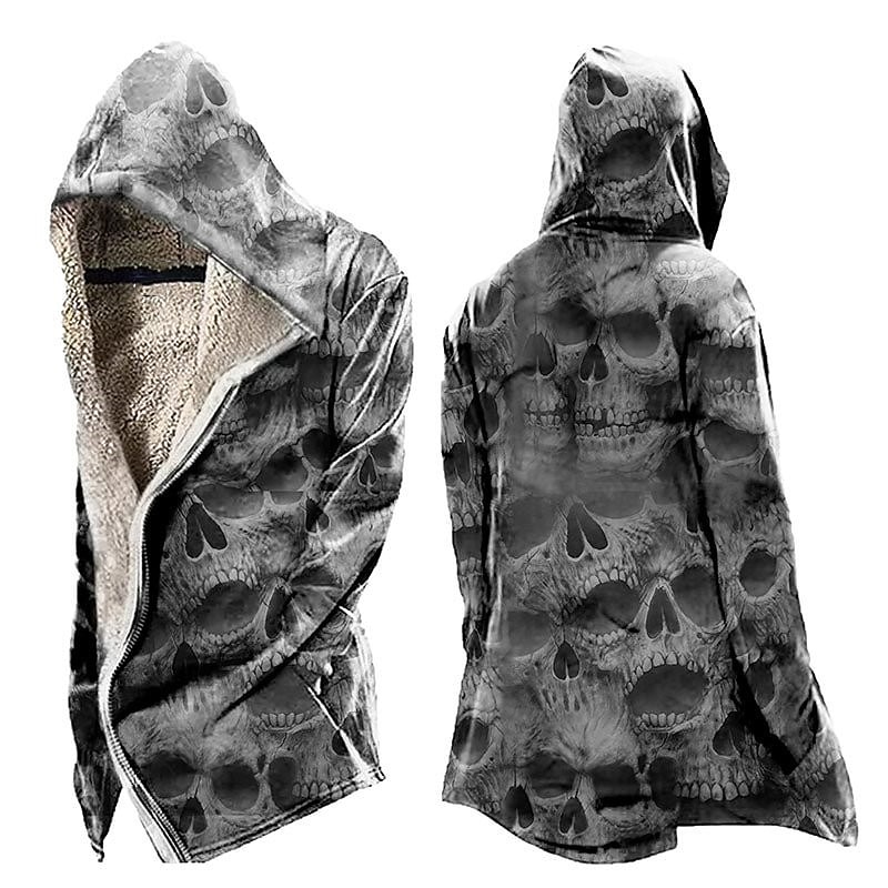 Men's Skull Wolf Letter Winter Coat Fleece Jacket Coat Comfortable Warm Breathable Fashion Streetwear Casual Daily Sports & Outdoor Daily Wear Going out Zipper Pocket Print Fall & Winter Hoodie Long
