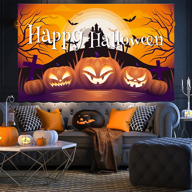 1pc Halloween backcloth Scary Pumpkin Castle backcloth Halloween holiday backcloth Wall decoration hanging cloth Party atmosphere toaster supplies
