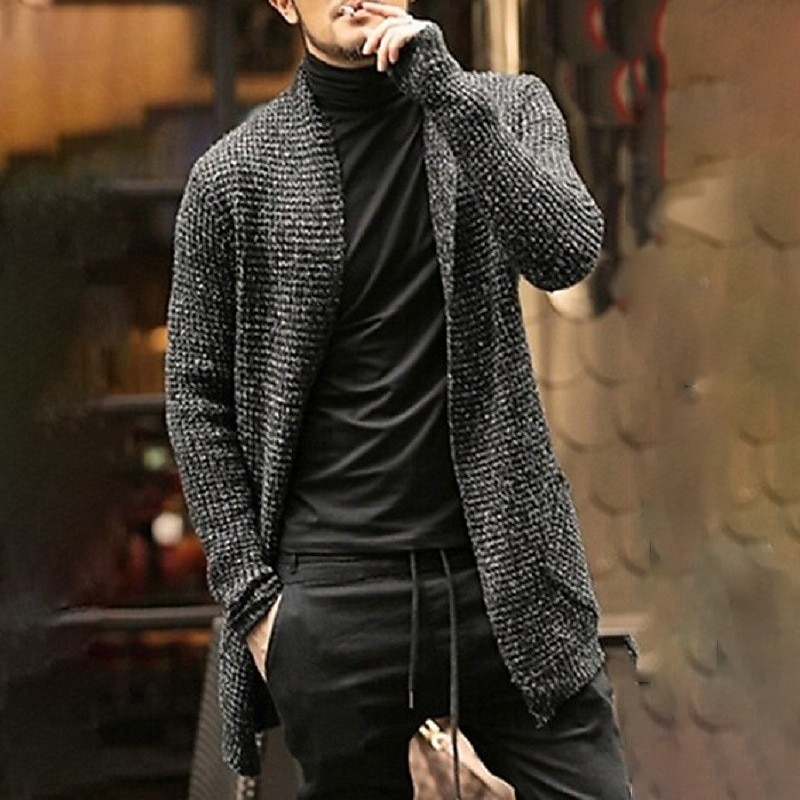 Men's Cardigan Sweater Fall Sweater Ribbed Knit Regular Knitted Plain Open Front Warm Ups Modern Contemporary Daily Wear Going out Clothing Apparel Winter Black Dark Blue M L XL2