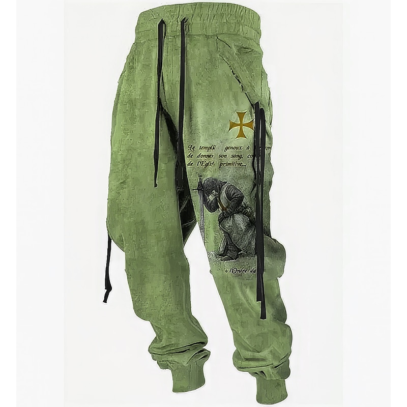 Christmas Knights Of Malta Mens Graphic Pants Sweatpants Joggers Trousers Drawstring Elastic Waist 3D Print Lion Prints Cross Comfort Sports Outdoor Casual Daily Cotton Blend Grey3