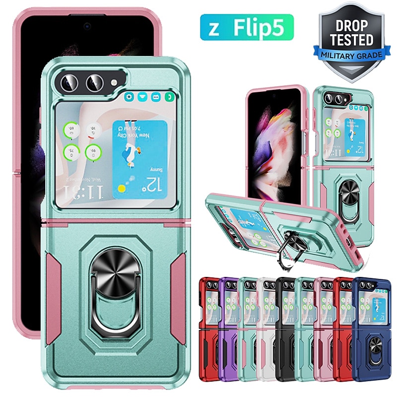 Phone Case For Samsung Galaxy Z Flip 6 Z Flip 5 Z Flip 4 Ring Holder Military Grade Protection Shockproof TPU PC