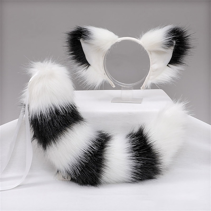 Plush Beast Ears KC Headwear cosplay Tail Accessories Handmade Fox Ears Hair Hoops Fox Tail Set4