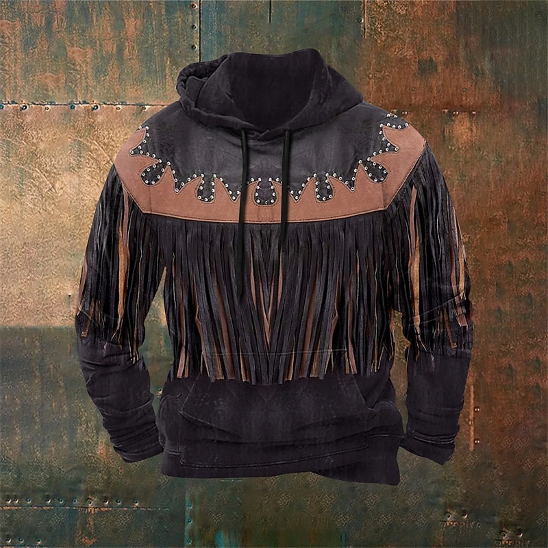 Men's Tribal Graphic Prints Hoodie Hoodies Sweatshirt Daily Classic Long Sleeve Hooded Holiday Going out Streetwear Black Brown Print Spring &  Fall Designer3
